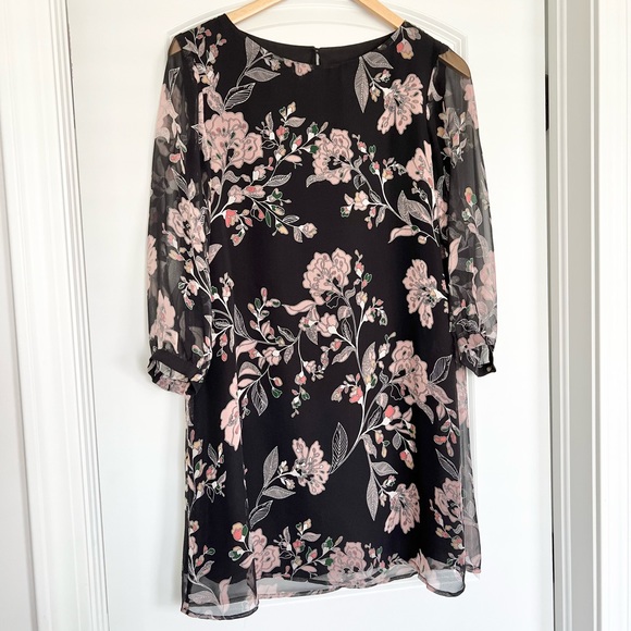 Amour Vert Haley Long Sleeve Silk Shift Dress - Picture 1 of 5